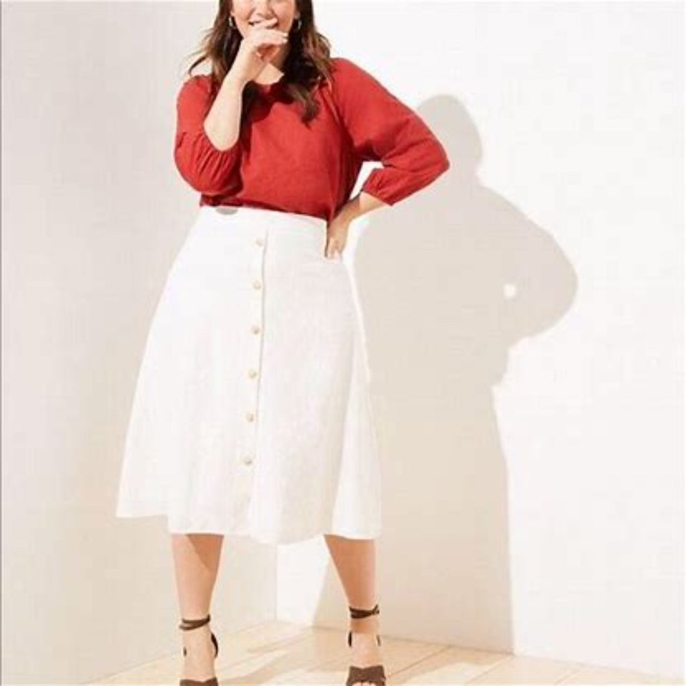 Loft Plus Linen Blend Button Down Skirt - Plus 24